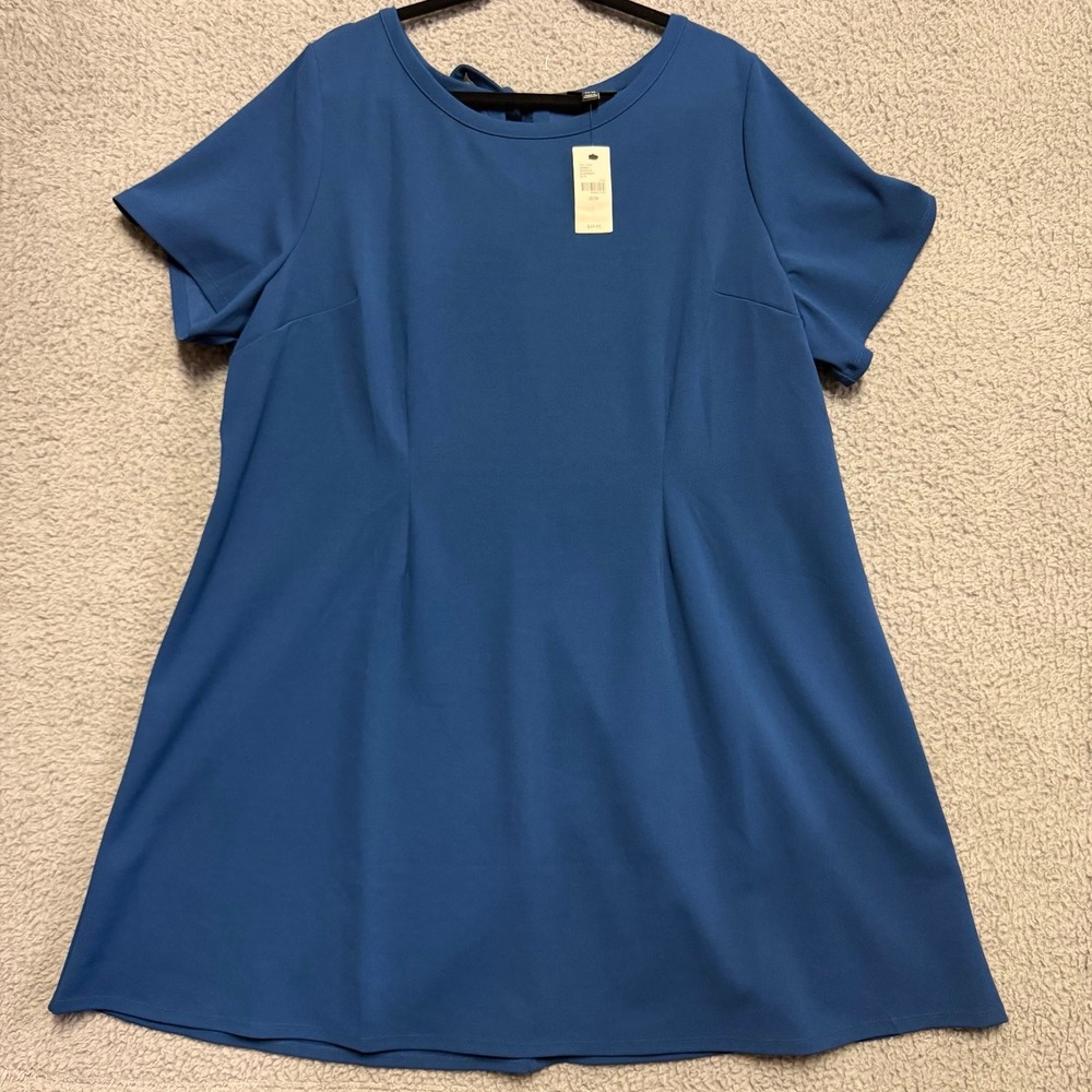 Lane Bryant Women's Plus Size 22/24 Blue Short Sleeve Tie Back Shift Dress NWT
